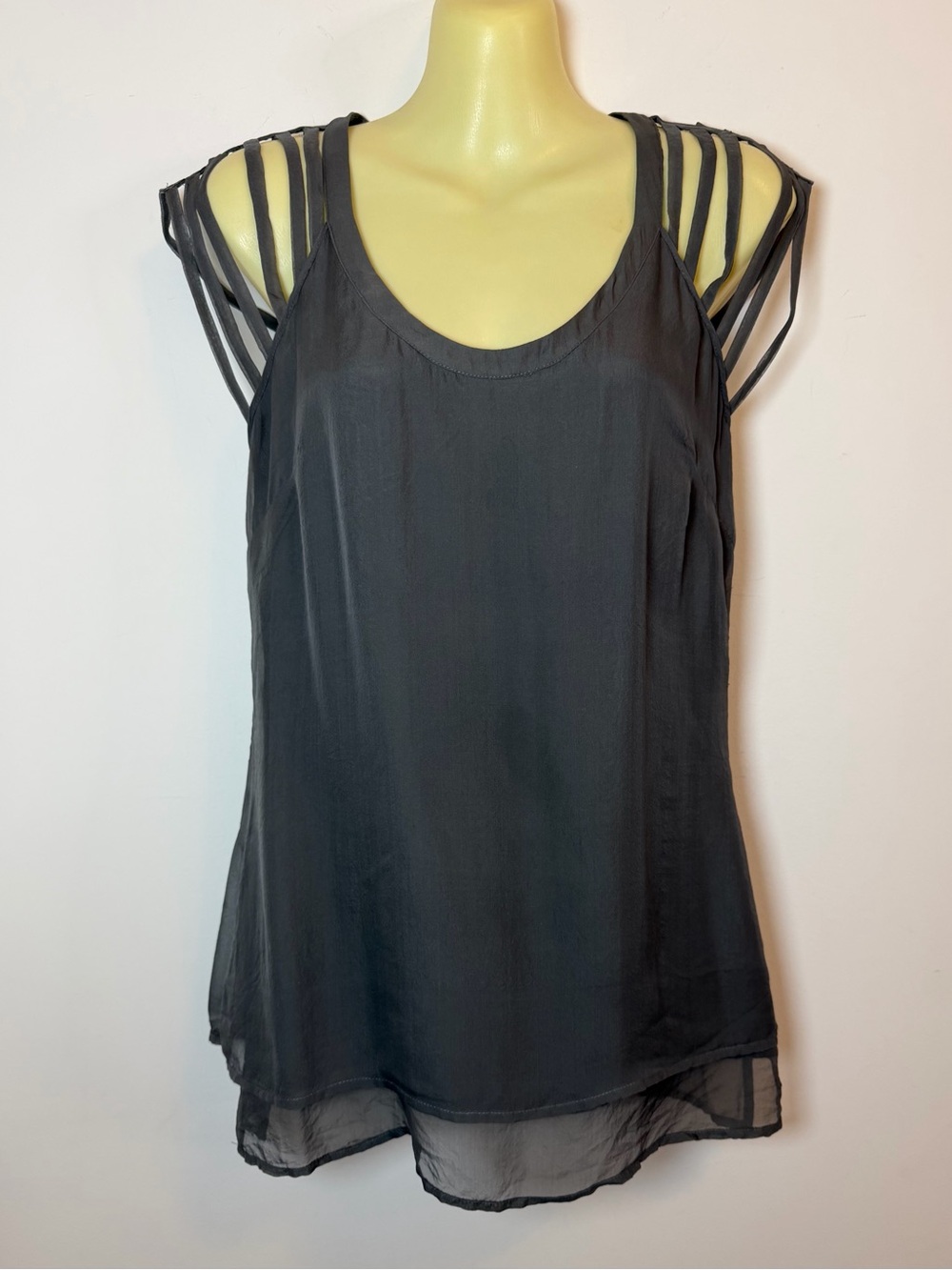 Walter Dark Grey Strappy Capsleeve Silk Blouse